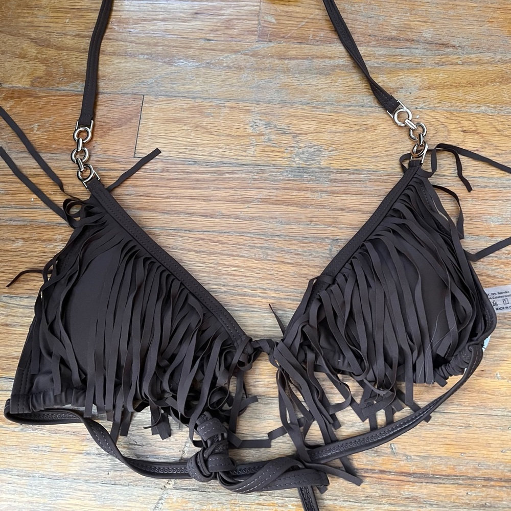 Brown fringe bikini! Never worn! Cute details Size medium